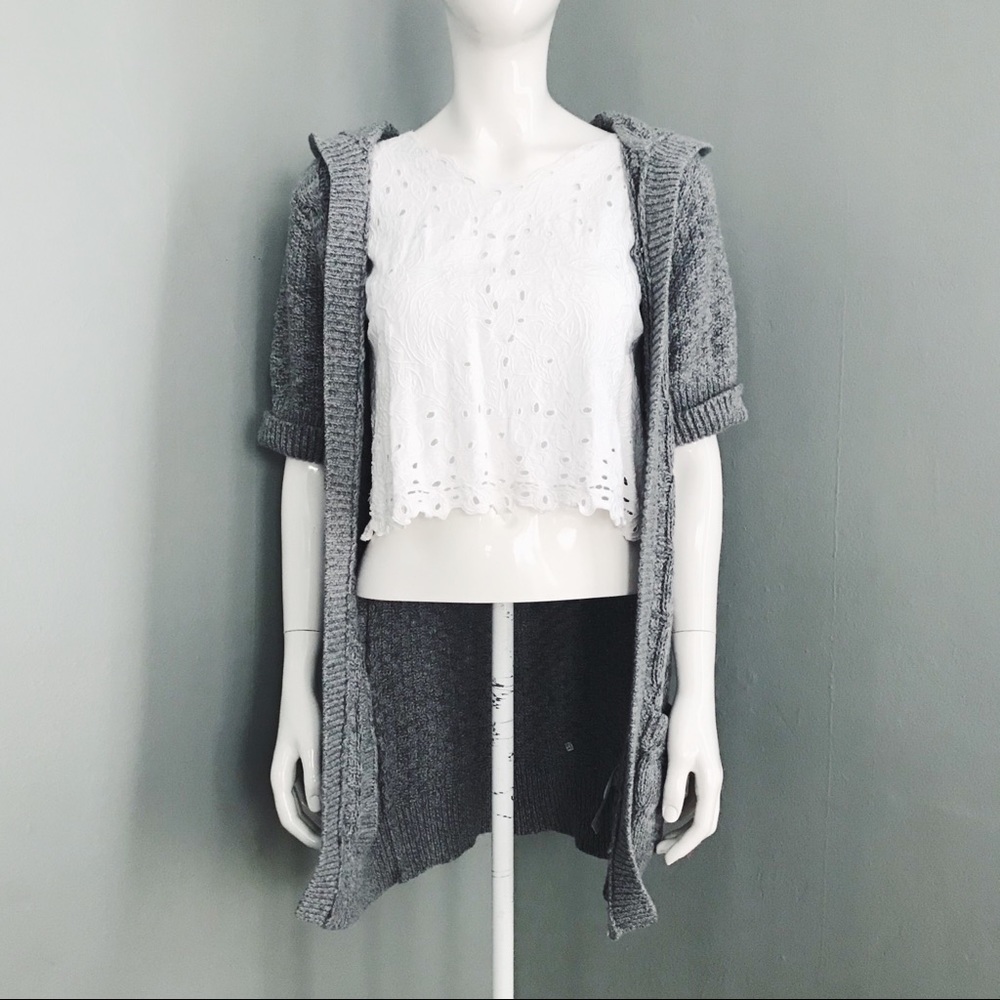 Vintage Y2K Hollister Angora-Blend Hooded Cardigan in Gray | Size M